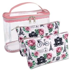 Emma & Chloe Travel Pink Paris Train Case 3 Piece Set NWT Christmas Gift $21